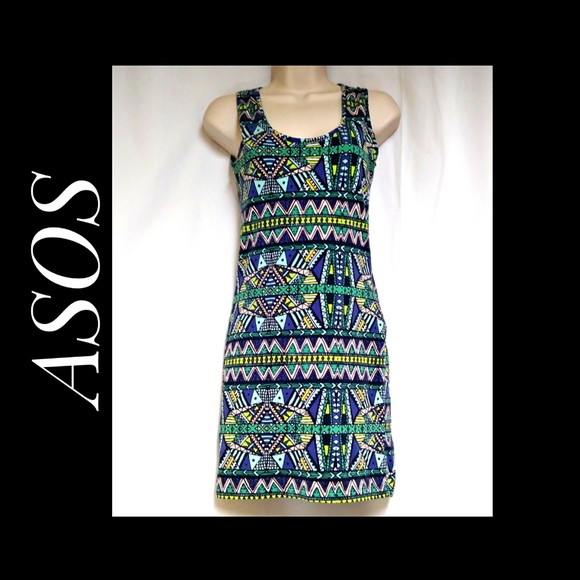 ASOS Tank Bodycon Dress Tribal Aztec Print Size 4